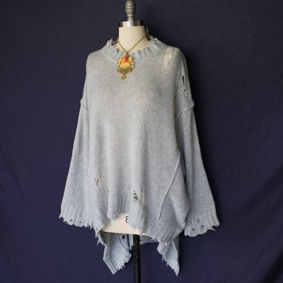 R13 Cashmere heather gray distressed PATTI tunic sweater top grunge vintage $945 - Picture 3 of 10
